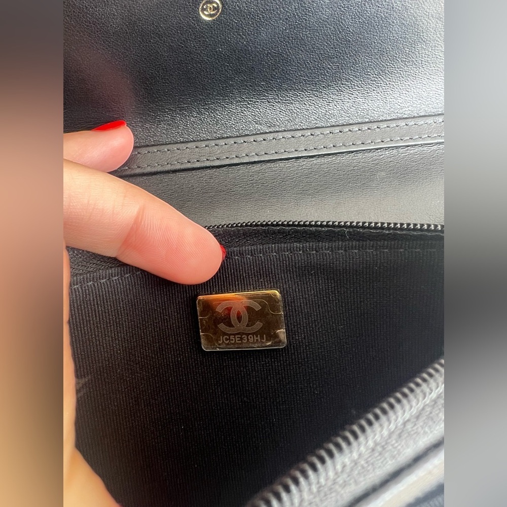 CHANEL Black Caviar Wallet with Gold Chain & Charms - Picture 7 of 12